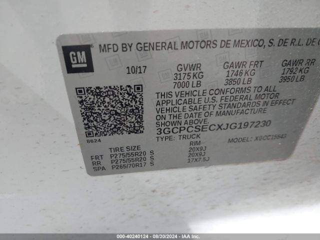 3GCPCSECXJG197230 Chevrolet Silverado 1500 1lz