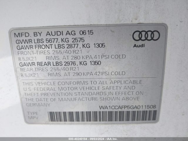 WA1CCAFP5GA011508 Audi Sq5 3.0t Premium Plus