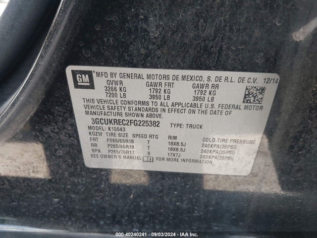 Chevrolet Silverado 1500 2lt 2015 3GCUKREC2FG225382 Image 9