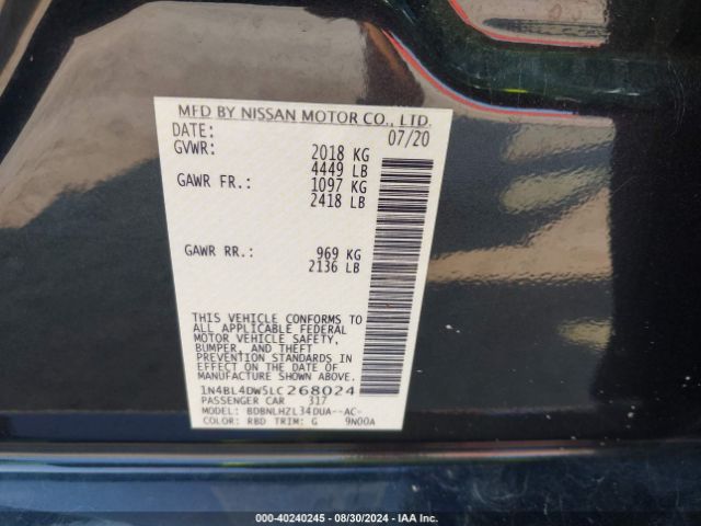 1N4BL4DW5LC268024 Nissan Altima Sv Intelligent Awd
