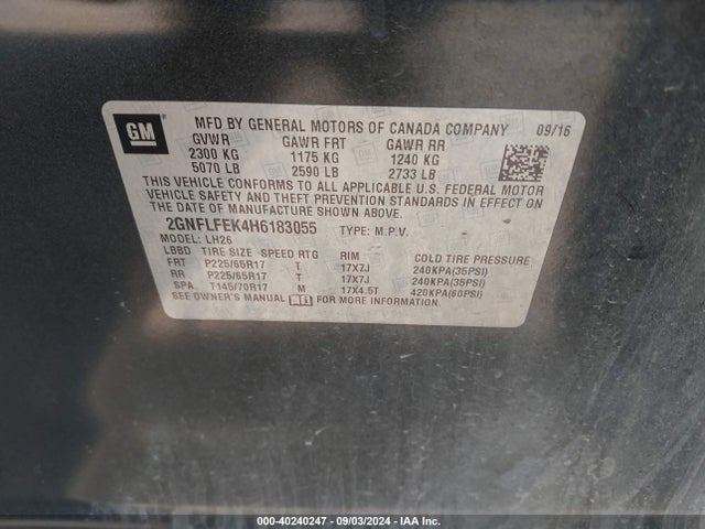 Chevrolet EQUINOX LT 2017 2GNFLFEK4H6183055 Image 9