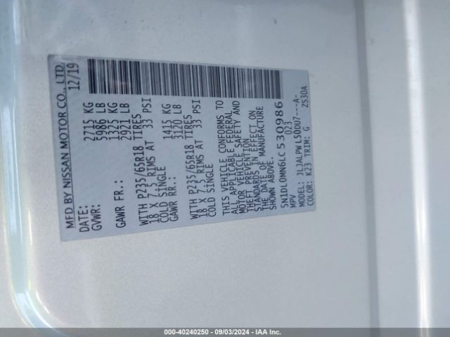 5N1DL0MN6LC530986 Infiniti QX60 PURE