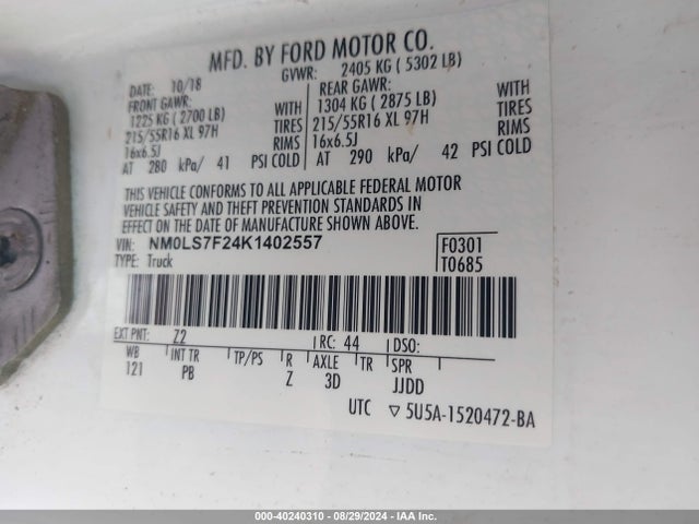 Ford Transit Connect Xlt 2019 NM0LS7F24K1402557 Image 9