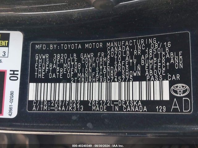 Toyota Corolla S Plus 2016 2T1BURHEXGC745775 Image 9