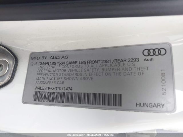 WAUB8GFF3G1071474 Audi A3 2.0t Premium