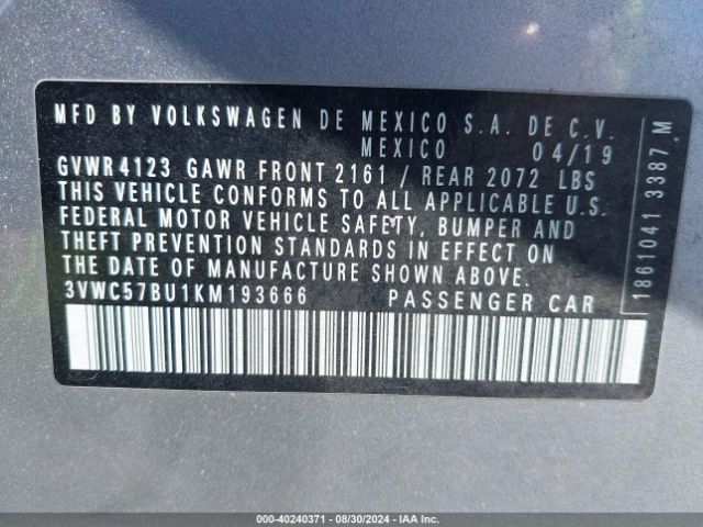 3VWC57BU1KM193666 Volkswagen Jetta 1.4t R-line/1.4t S/1.4t Se