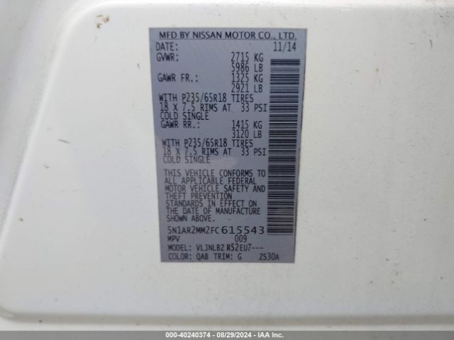 5N1AR2MM2FC615543 Nissan Pathfinder S