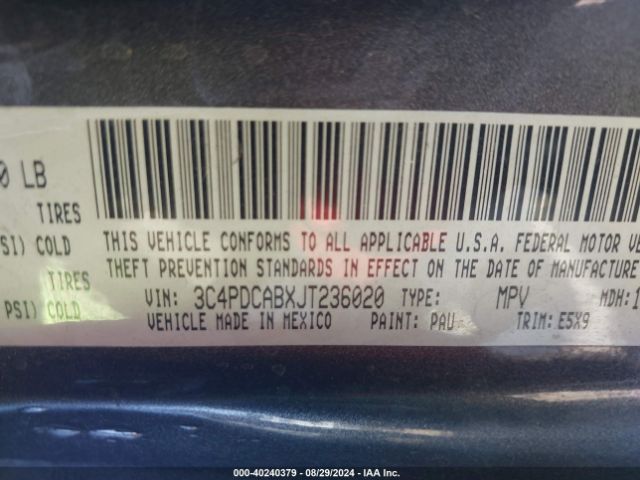 3C4PDCABXJT236020 Dodge JOURNEY SE