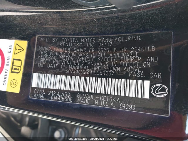Lexus ES 350 2017 58ABK1GG5HU059257 Image 9