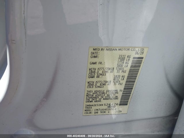 Nissan Titan Pro-4x 2019 1N6AA1E51KN526426 Image 9