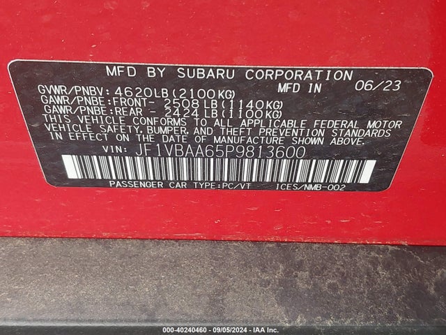 Subaru WRX 2023 JF1VBAA65P9813600 Image 9
