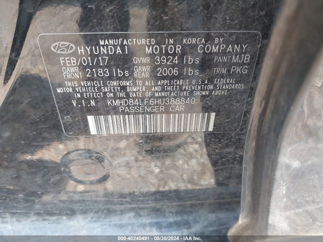 KMHD84LF6HU388840 Hyundai ELANTRA SE