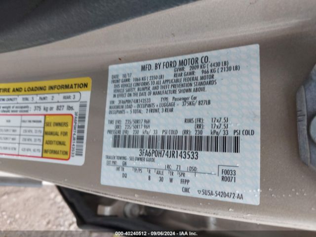 3FA6P0H74JR143533 Ford FUSION SE