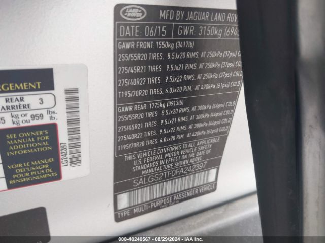 SALGS2TF0FA242397 Land Rover Range Rover 5.0l V8 Supercharged