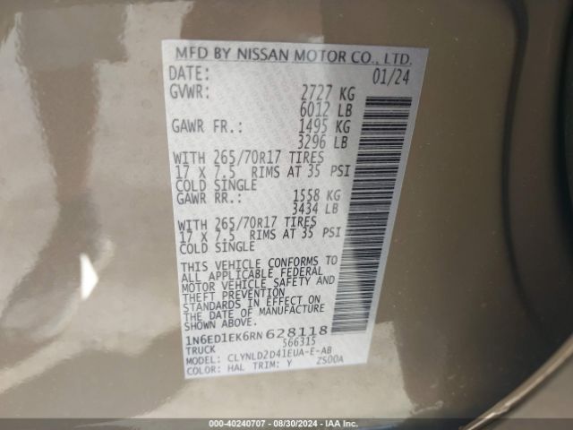 1N6ED1EK6RN628118 Nissan Frontier Pro-4x 4x4