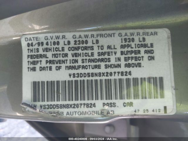 1999 SAAB 9-3 YS3DD58N8X2077824 Photo 8