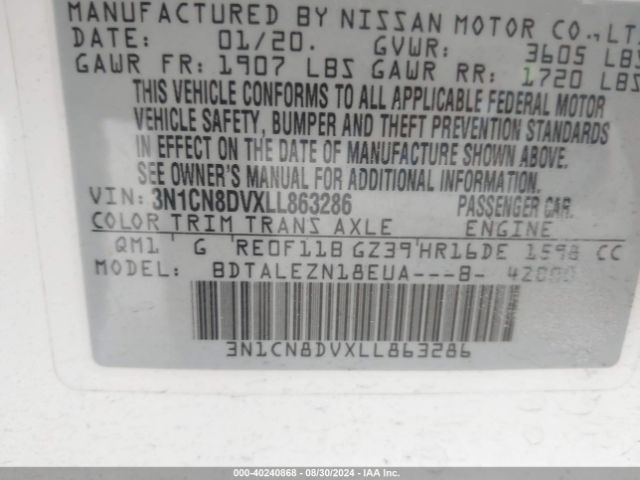 3N1CN8DVXLL863286 Nissan Versa S Xtronic Cvt