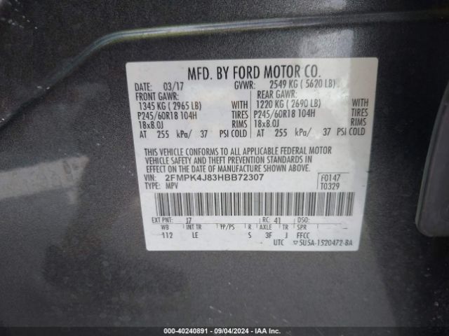 2FMPK4J83HBB72307 Ford EDGE SEL