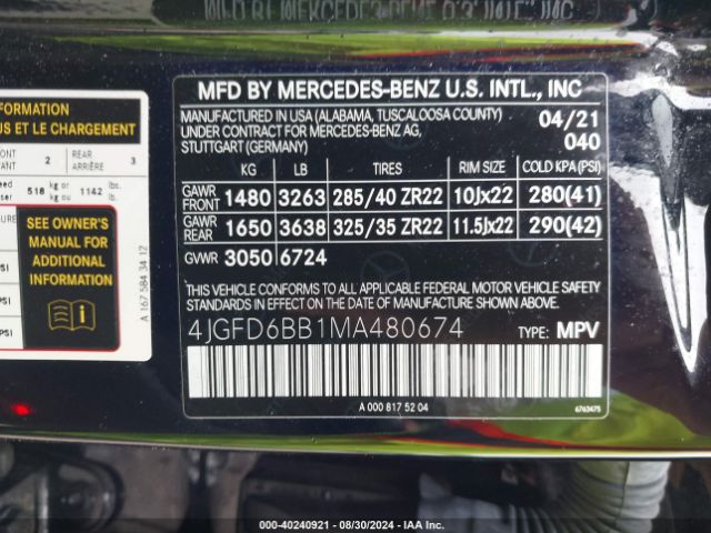 4JGFD6BB1MA480674 Mercedes-Benz Amg Gle 53 Coupe 4matic