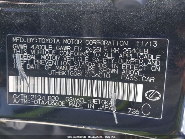 JTHBK1GG8E2106010 Lexus ES 350