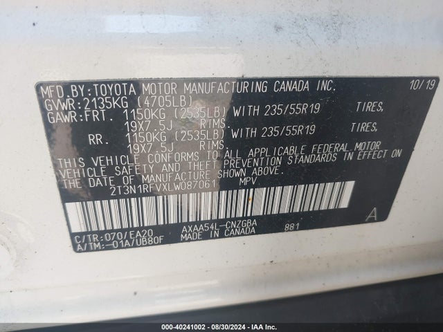 Toyota Rav4 Limited 2020 2T3N1RFVXLW087061 Image 9