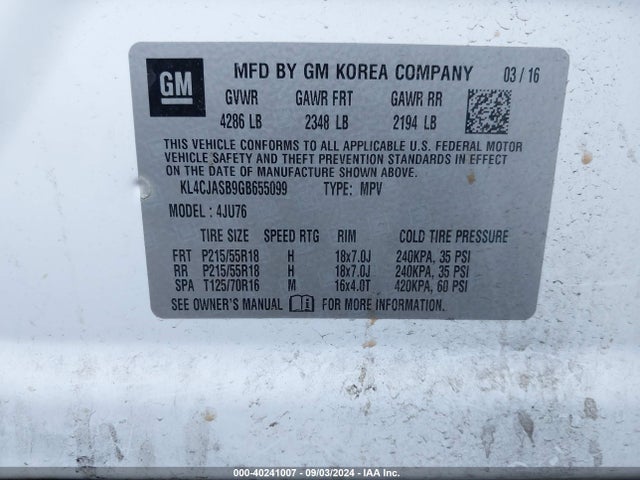 KL4CJASB9GB655099 Buick Encore