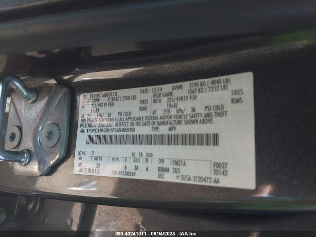 Ford ESCAPE SE 2015 1FMCU9G91FUA98558 Image 9