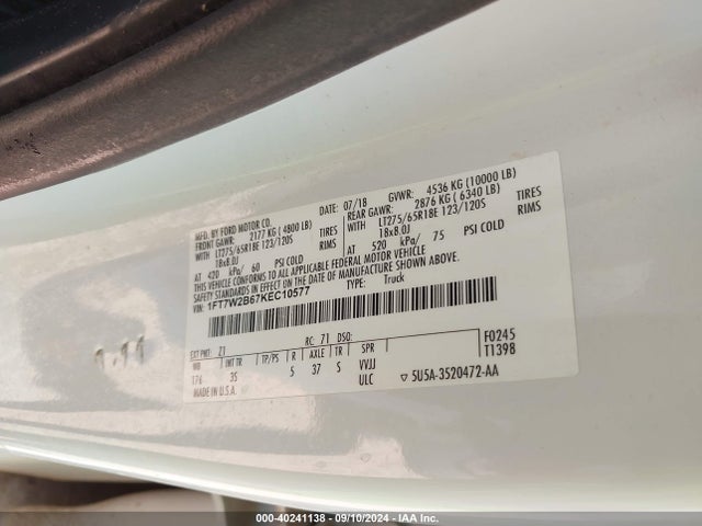 Ford F-250 Xlt 2019 1FT7W2B67KEC10577 Image 9