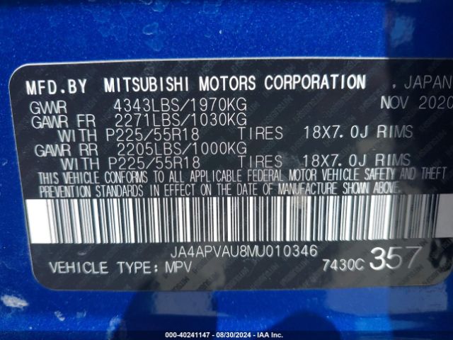 JA4APVAU8MU010346 Mitsubishi Outlander Sport 2.0 Se 2wd