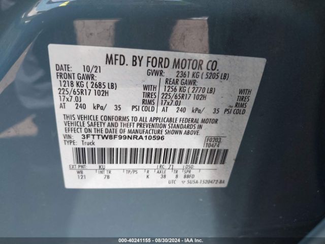 3FTTW8F99NRA10596 Ford Maverick Xlt