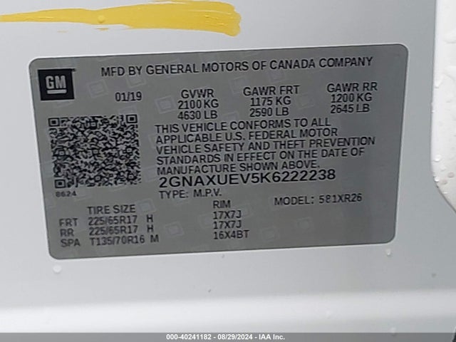 Chevrolet EQUINOX LT 2019 2GNAXUEV5K6222238 Image 9