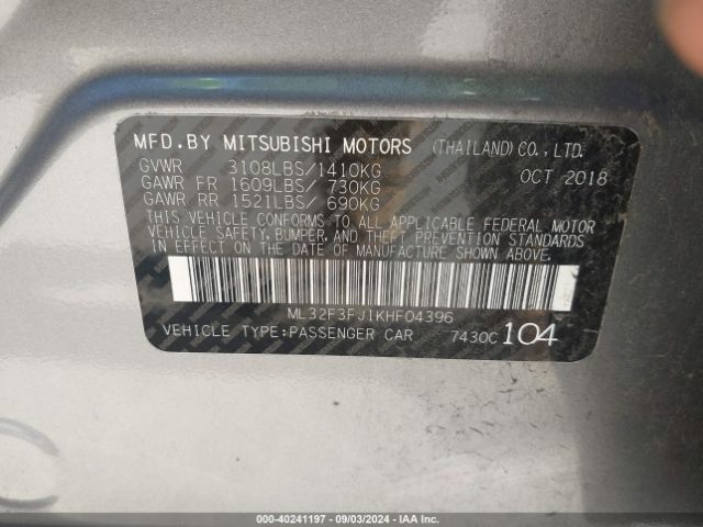 2019 MITSUBISHI MIRAGE G4 ML32F3FJ1KHF04396 Photo 8