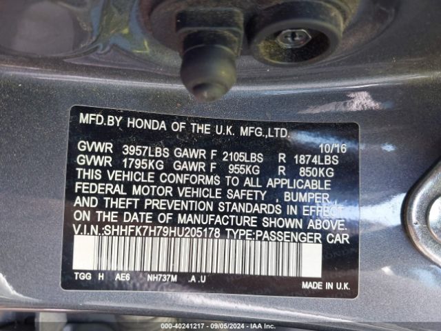 SHHFK7H79HU205178 Honda Civic Ex-l
