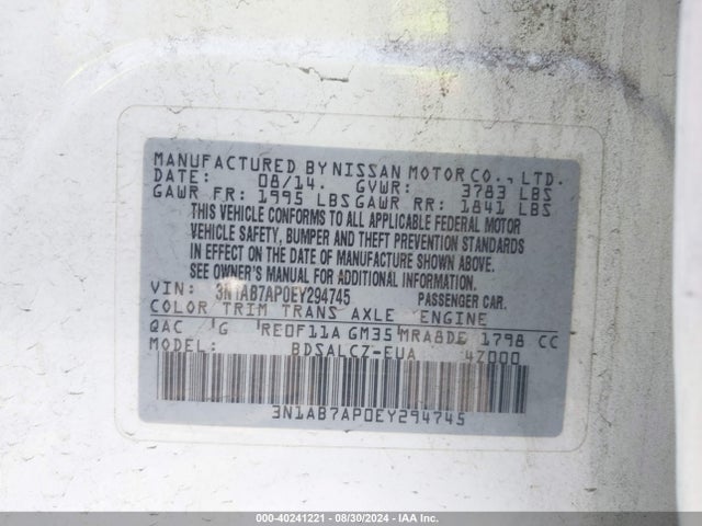 Nissan Sentra Fe+ S 2014 3N1AB7AP0EY294745 Image 9
