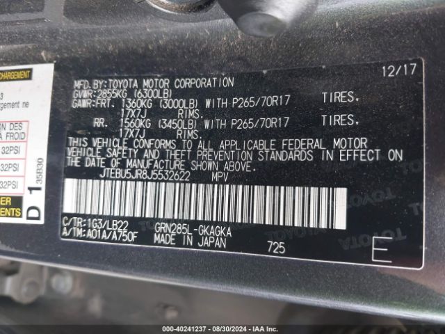 JTEBU5JR8J5532622 Toyota 4runner Sr5 Premium