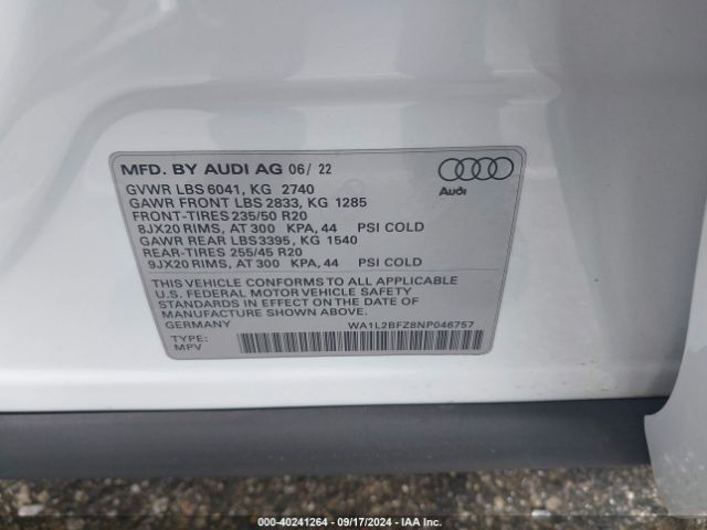 WA1L2BFZ8NP046757 Audi Q4 E-tron Premium Plus 50 Quattro