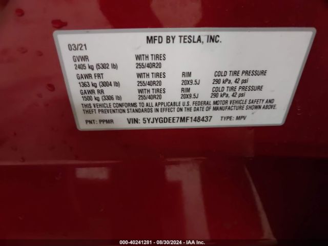 5YJYGDEE7MF148437 Tesla Model Y Long Range Dual Motor All-wheel Drive