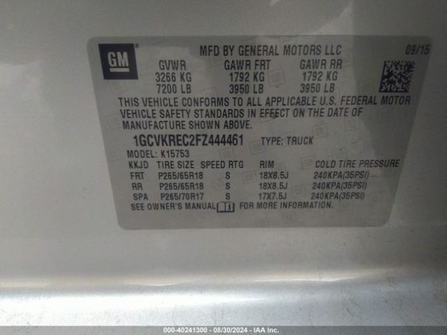 1GCVKREC2FZ444461 Chevrolet Silverado 1500 1lt