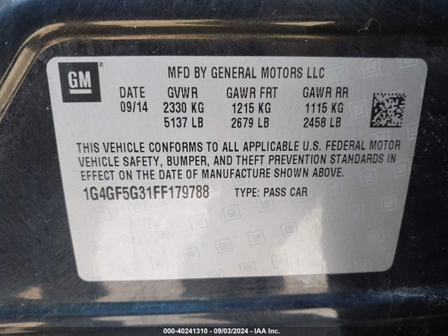 1G4GF5G31FF179788 Buick Lacrosse Premium Ii