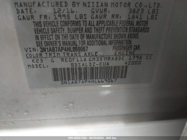 Nissan SENTRA SV 2017 3N1AB7AP4HL669067 Image 9