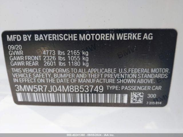 2021 BMW 330I 3MW5R7J04M8B53749 Photo 8