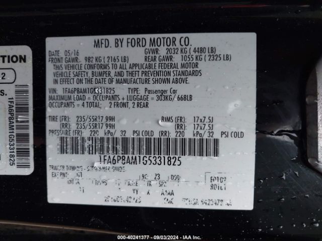 1FA6P8AM1G5331825 Ford Mustang V6