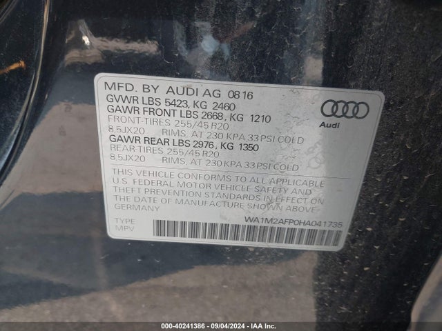 Audi Q5 2.0t Premium 2017 WA1M2AFP0HA041735 Image 9