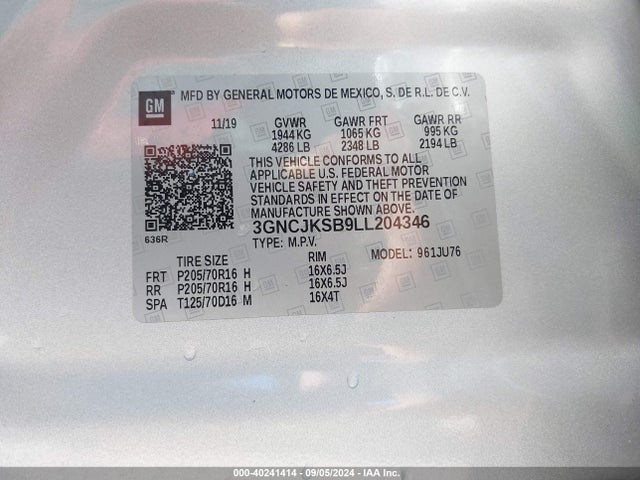 Chevrolet Trax Fwd Ls 2020 3GNCJKSB9LL204346 Image 9