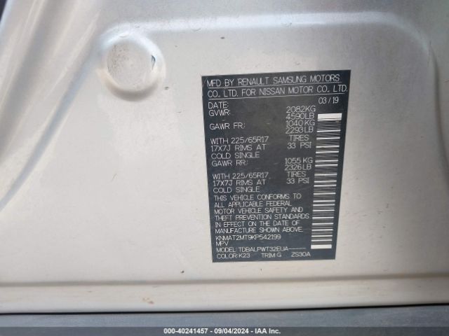 KNMAT2MT9KP542199 Nissan ROGUE S