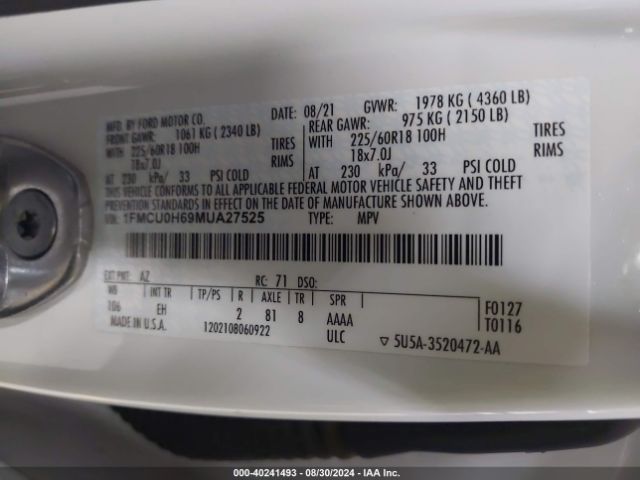 2021 FORD ESCAPE 1FMCU0H69MUA27525 Photo 8