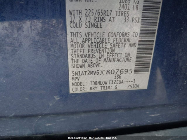 Nissan ROGUE SV 2018 5N1AT2MV6JC807695 Image 9