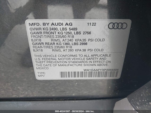 WA1GAAFYXP2059306 Audi Q5 Premium 45 Tfsi S Line Quattro