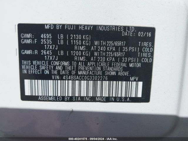 4S4BSACC0G3302276 Subaru Outback 2.5i Premium
