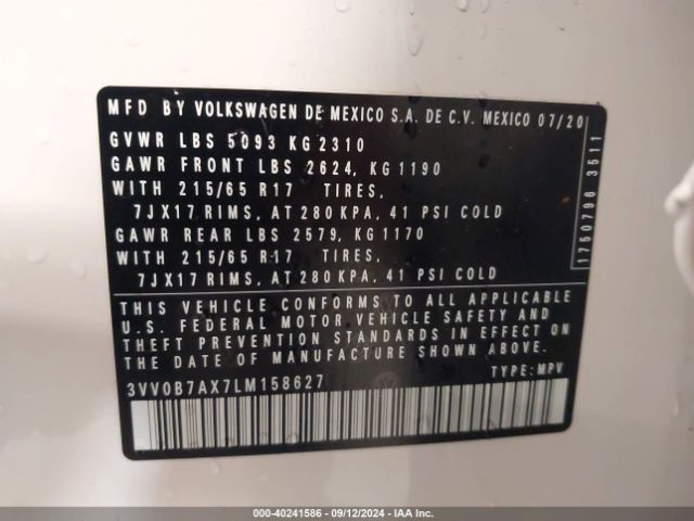 3VV0B7AX7LM158627 Volkswagen Tiguan 2.0t S